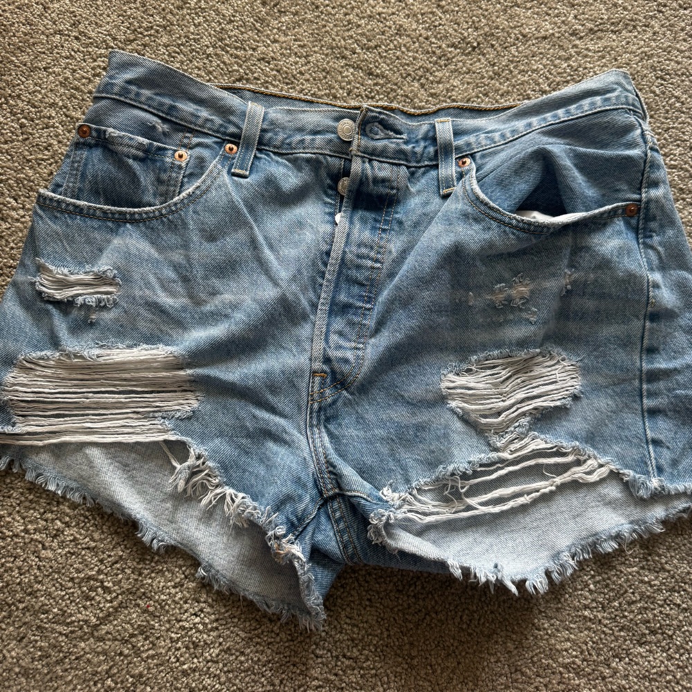 Levi's Blue Distressed Jean Shorts
